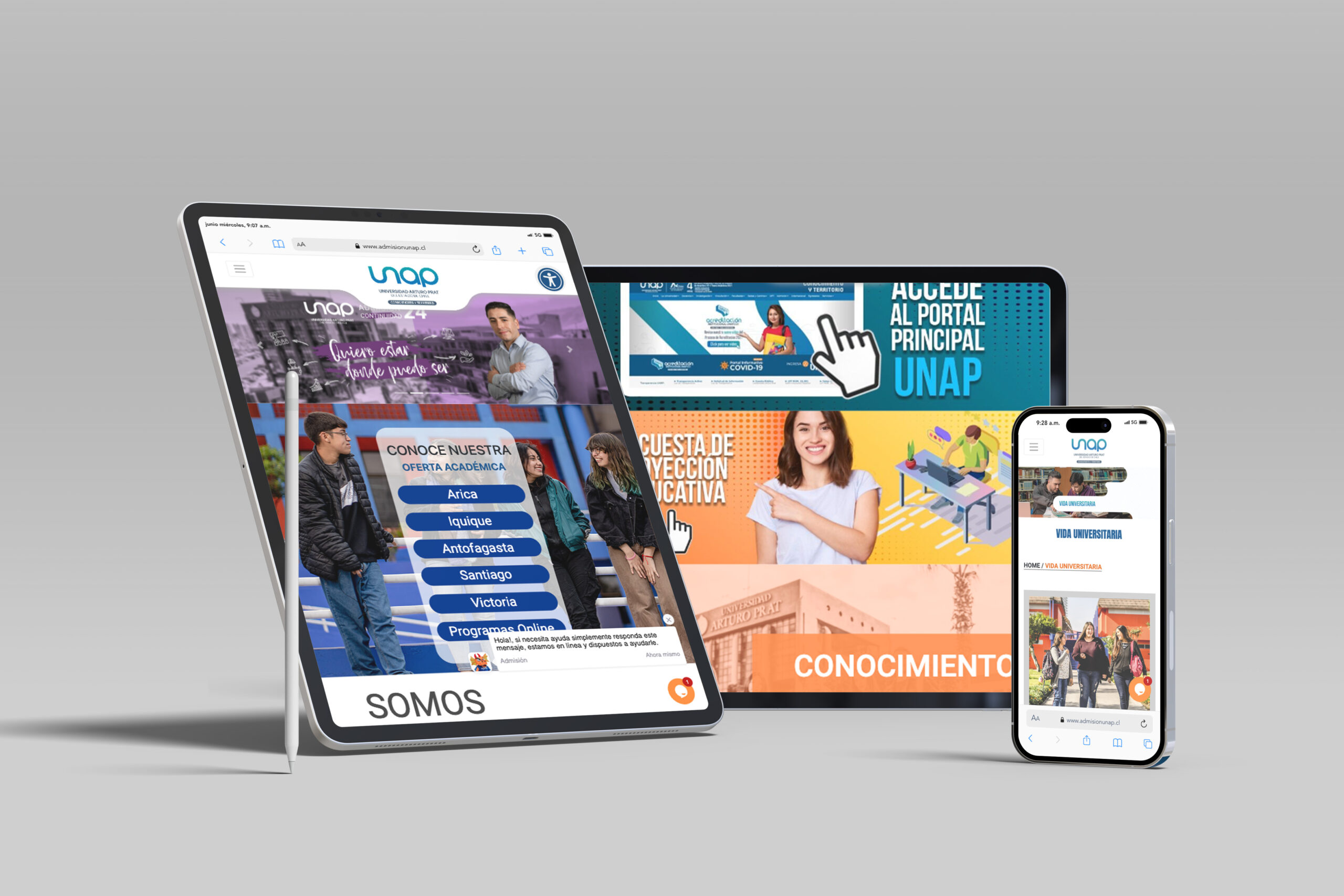 Vista del sitio web UNAP - Secciones y Carreras